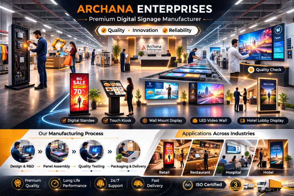 Archana Enterprises, digital signage manufacturer, digital standee manufacturer, commercial display manufacturer, indoor digital signage solutions