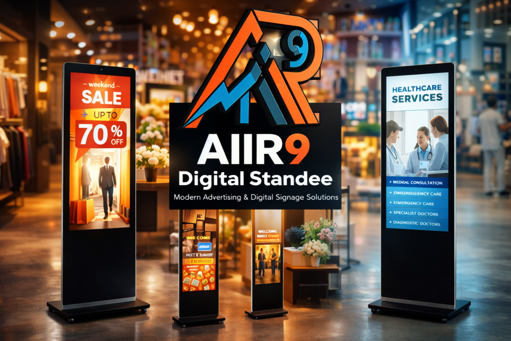 Digital standee solutions for retail stores, restaurants, hospitals, and hotels