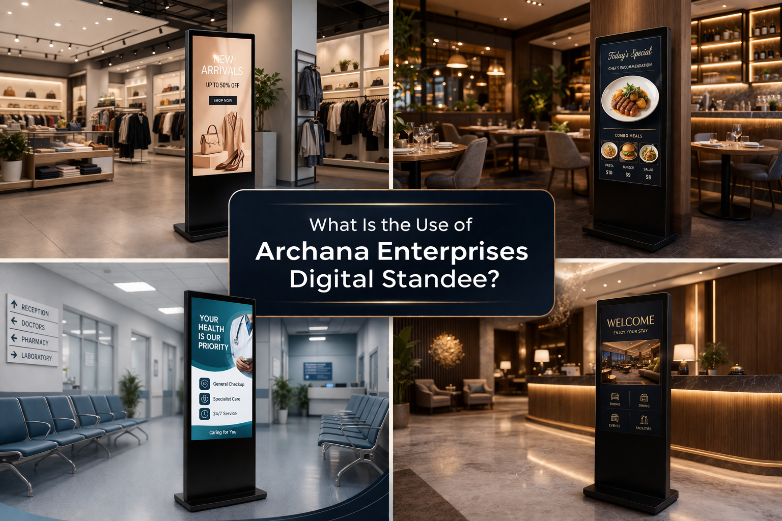 digital standee uses, Archana Enterprises digital signage, digital standee benefits, indoor advertising display, digital signage solutions